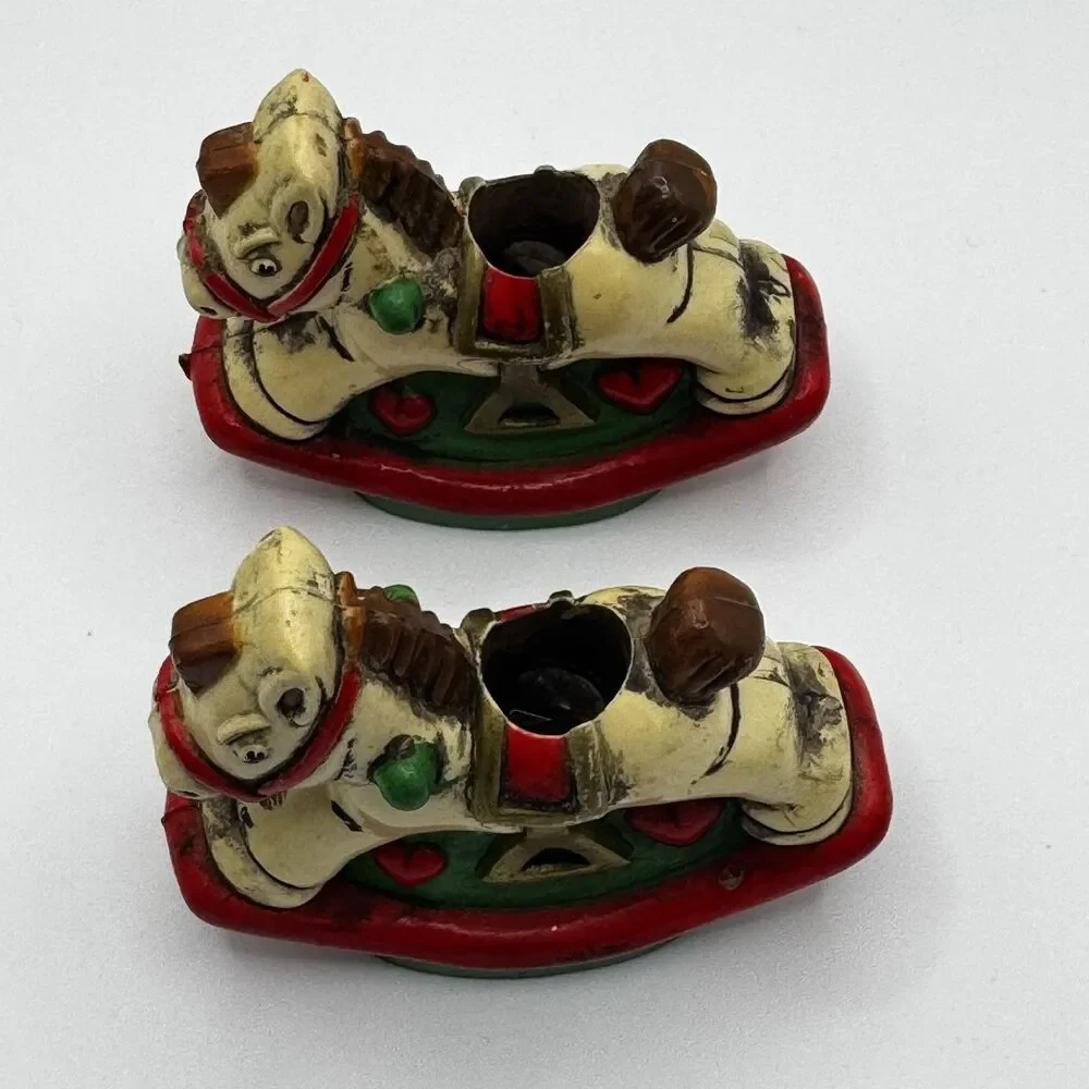 Holiday Memories Rocking Horse Mini Candle Holders Set of 2 Vintage Christmas